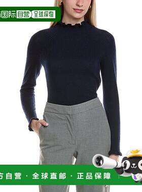 自营sofiacashmere罗纹和褶边立领羊毛和羊绒混纺毛衣-蓝色 美国