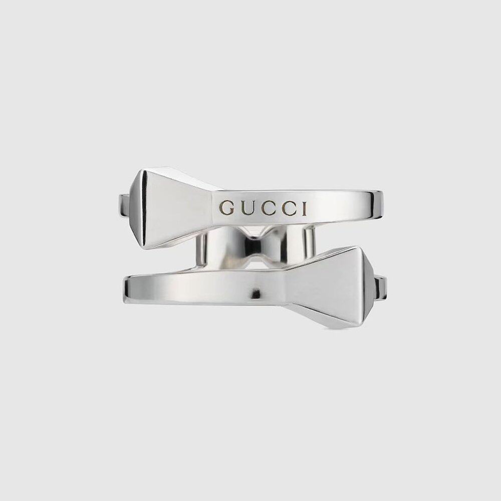Gucci/古驰 Chiodo系列银色银925马蹄铁造型对向戒指 男女通用