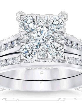 自营 pompeii32 克拉钻石公主方形切割框架订婚结婚戒指套装白金