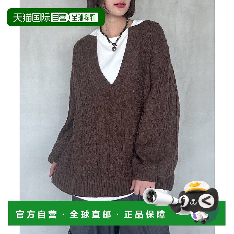1h可退 日本直邮PAGEBOY 女装 宽松V领绞花针织套头衫 7色可选 57