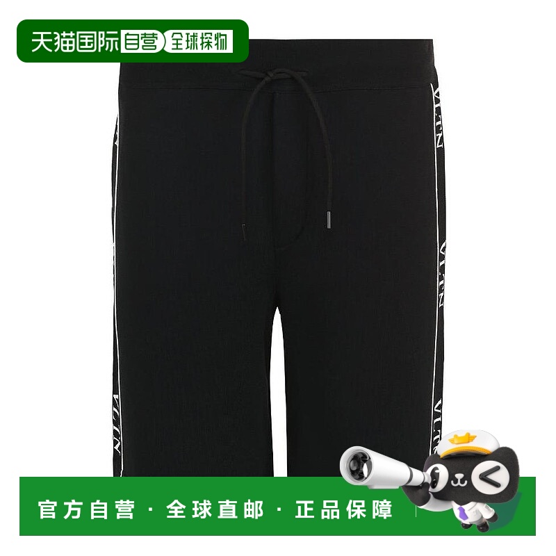 【99新未使用】香港直邮Valentino 黑色Vltn侧条纹运动短裤 QV3KF