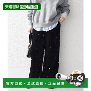 1h可退 日本直邮SHIPS any： 可手洗 聚酯纤维天鹅绒刺绣直筒宽腿