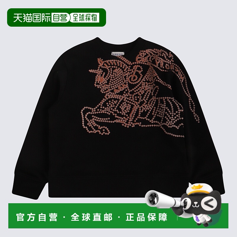 1h可退 香港直邮潮奢 Burberry 巴宝莉 女童 EKD Boy 黑色圆领徽