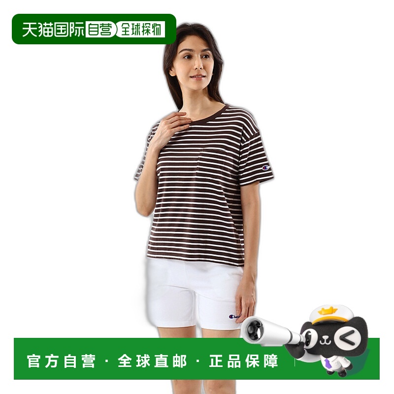 1h可退 日本直邮冠军 Champion女士基础条纹短袖口袋T恤 CWX343