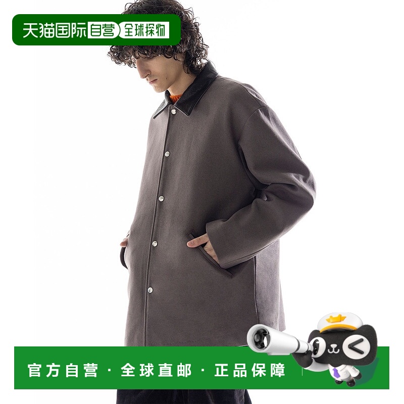 1h可退 日本直邮SKOOKUM 男装 美式复古 修身 灰色羊毛混纺皮革领