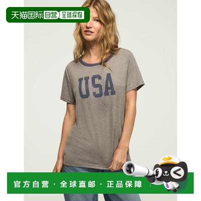 自营Lucky Brand Women's U.S.A. Graphic Classic Crew-木炭 美