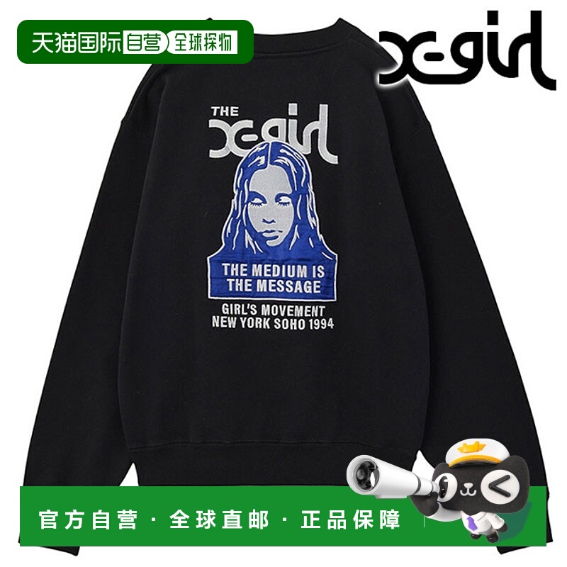日本直邮X-girl 圆领卫衣 [105254012013 FW25] 人脸贴片和Logo圆