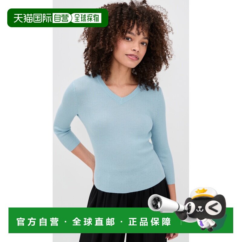 1h可退 香港直邮VINCE 女士 硬质高V领套头衫长袖上衣  舒适时尚