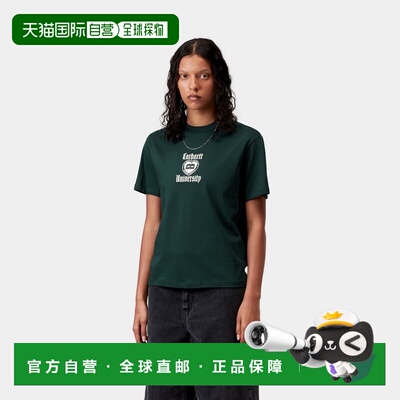 自营欧洲直邮Carhartt WIP Schooling女士深湖绿棉图形印花短袖T
