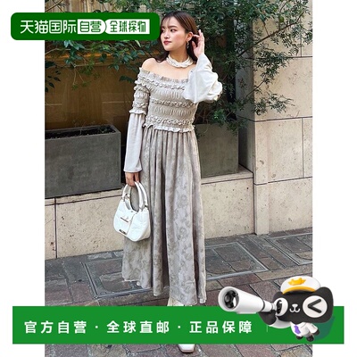 日本直邮Rienda 刺绣抽褶伞裙连衣裙 RI3465EW24259 黑色