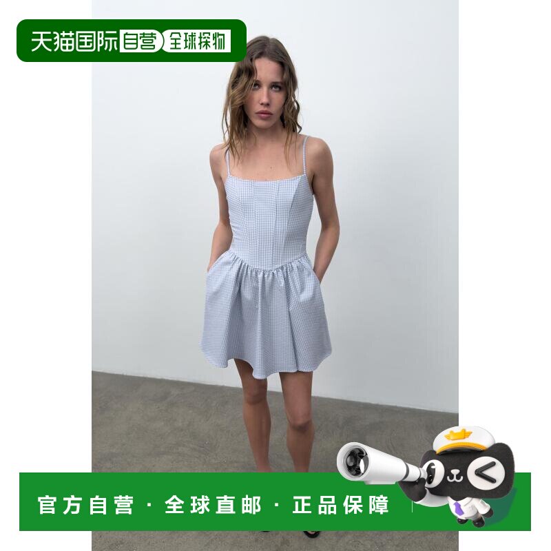 日本直邮Zara格纹图案比切风格吊带蓬松连衣裙