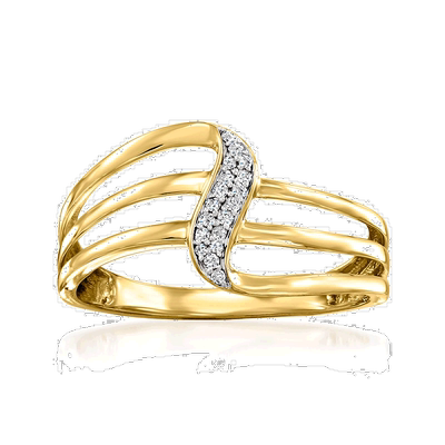 自营 Ross-Simons 14kt 黄金镶钻漩涡戒指 - 白色 美国奥莱直发