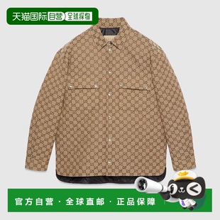 自营欧洲直邮Gucci古驰女士驼色和棕色GG帆布衬衫