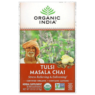 香港直发Organic India图尔西散叶茶玛萨拉奶茶18泡制37.8g茶叶