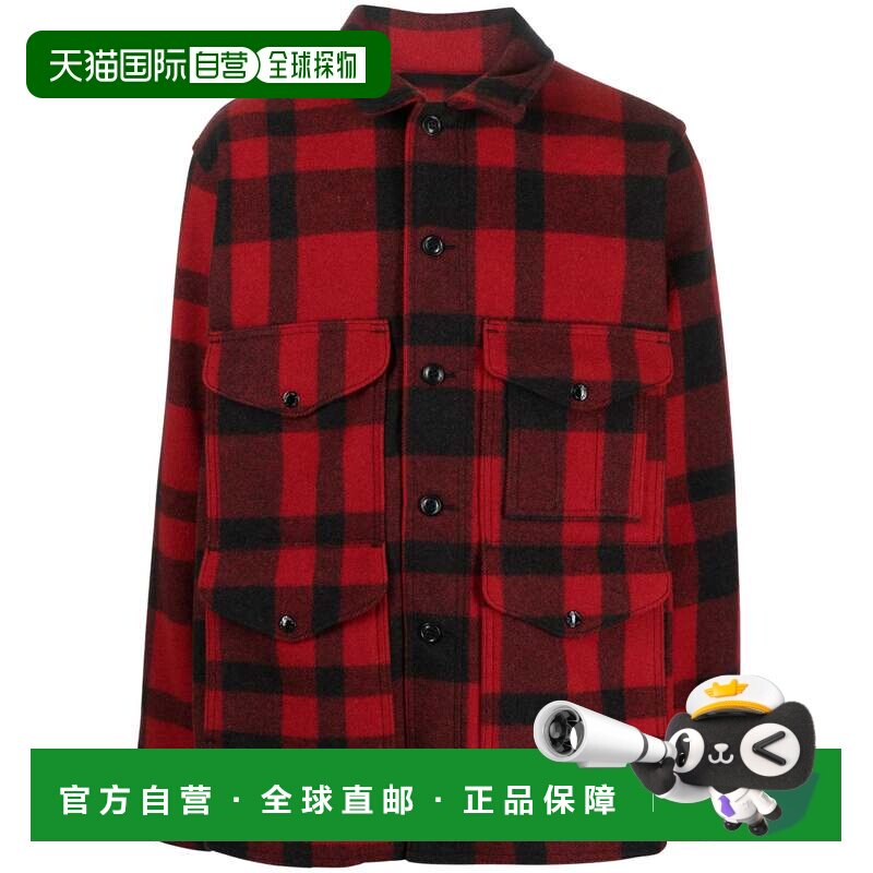 自营filsonMackinaw格子纽扣衬衫夹克，搭配结构化衣领和翻盖口袋