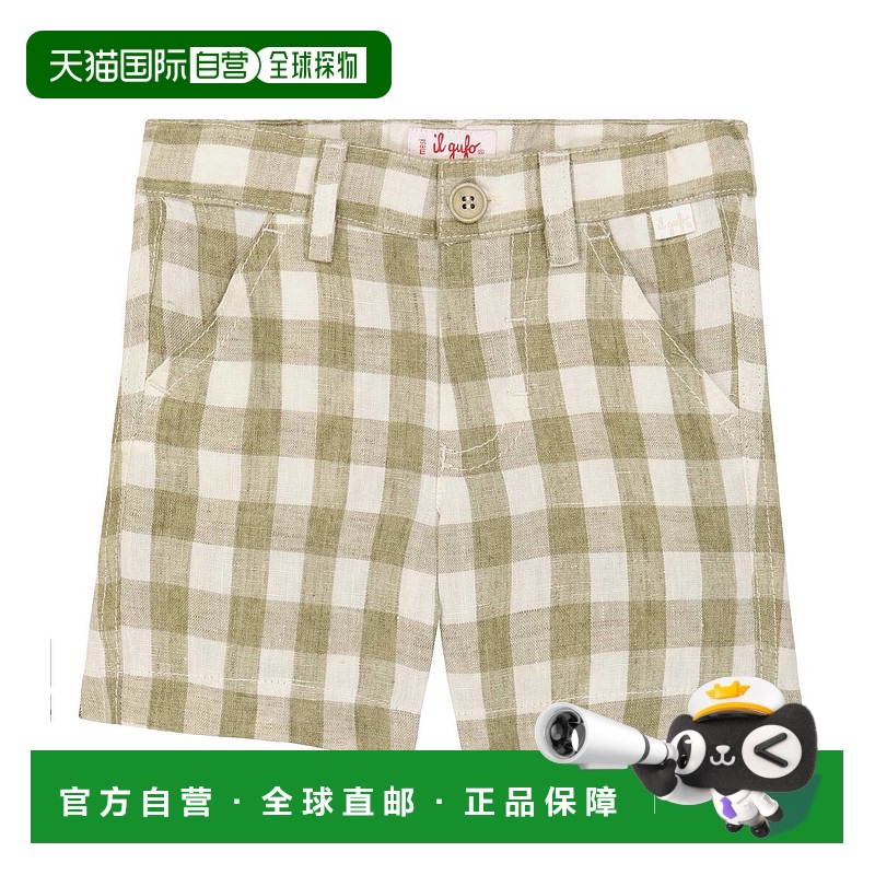 1h可退 香港直邮潮奢 il gufo 婴儿 格纹亚麻短裤童装 green绿色