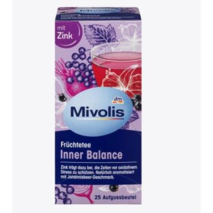 欧洲直邮Mivolis含锌水果茶均衡膳食补充果味茶25袋