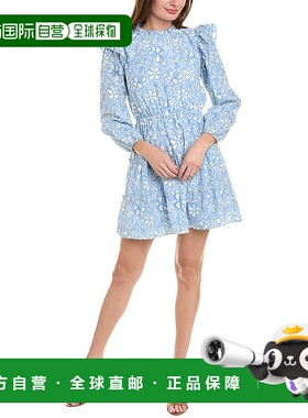 Sail to Sable 荷叶领真丝混纺迷你连衣裙 - 蓝色 【美国奥莱】直