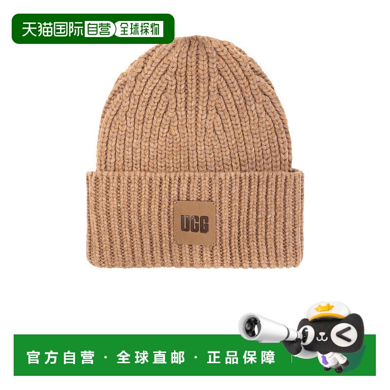 香港直邮UGG 女士帽子 200610CAM CO 浅棕色 Ribbed hat with log