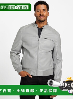 自营guessFaris Faux-Leather Biker Jacket - mid grey 美国奥莱