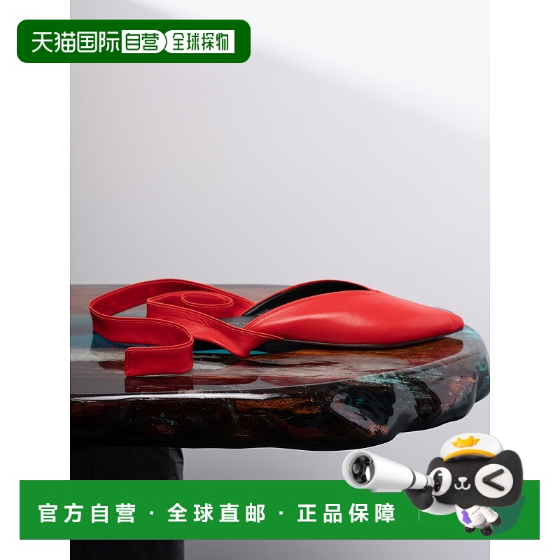 香港直邮Celine思琳女士凉鞋红色真皮绑带尖头平底凉鞋穆勒鞋女鞋
