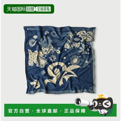1h可退 日本直邮45R 天竺HAPPY涂鸦印花方巾（靛蓝色）