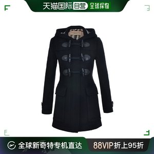 【99新未使用】香港直邮Burberry 博柏利 女士黑色羊毛牛角扣大衣