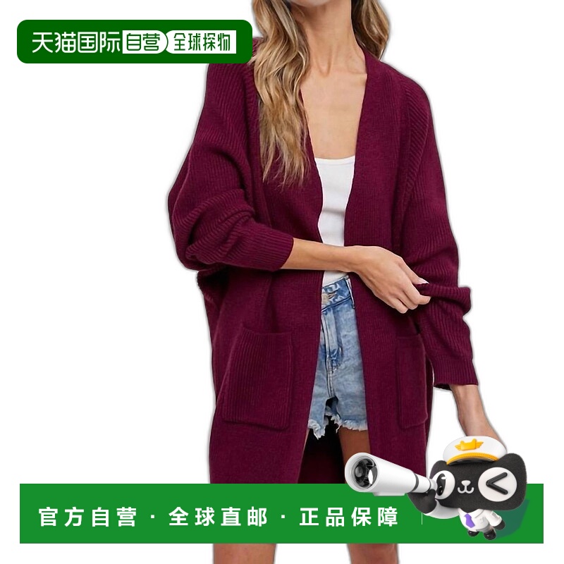自营 bluivyOpen Front Batwing Sleeve Cardigan In Plum - plum