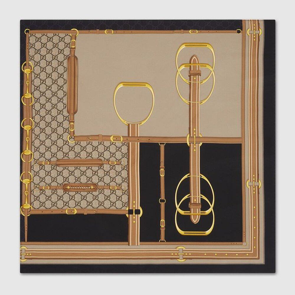 Gucci古驰女士黑色的真丝围巾