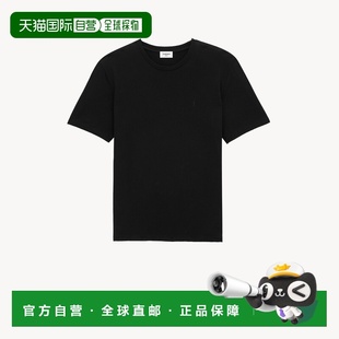 T恤 黑色棉圆领短袖 自营欧洲直邮YSL圣罗兰 CASSANDRE系列男士