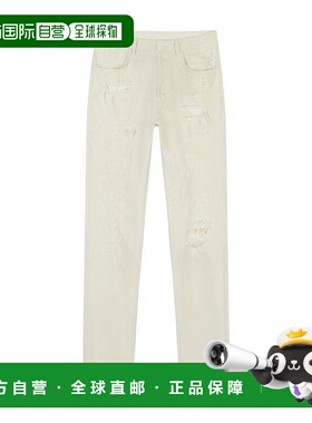 香港直发GIVENCHY纪梵希男士白色棉质破洞直筒牛仔裤BM50ST50NJ