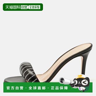 自营Gianvito Rossi Black Leather Crystal Embellished Bijoux