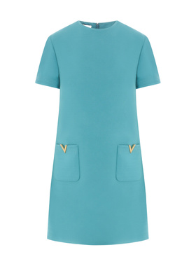 VALENTINO 女士连衣裙 BVAF551CFR2F SS2025 蓝色 短袖圆领连衣裙