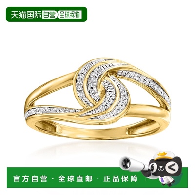 自营 Ross-Simons 14kt 黄金钻石互锁漩涡戒指 - 白色 美国奥莱直