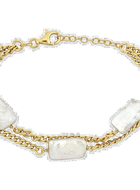 自营 Mimi & Max 10x15.5 毫米淡水养殖长方形珍珠双排手链配黄色