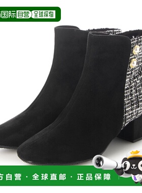 日本直邮VIVIAN 方头珍珠装饰双色短靴（黑色绒面革）