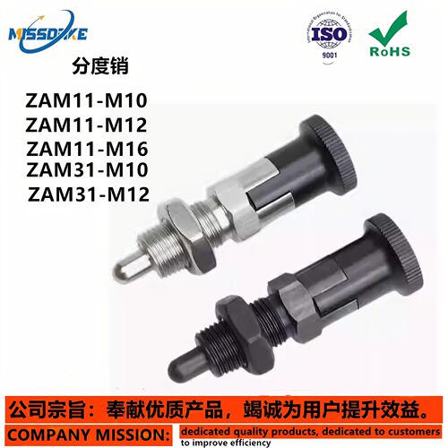 分度销ZAM01/02/11/12/21/31/32-M10 M12 M16 细牙复位型