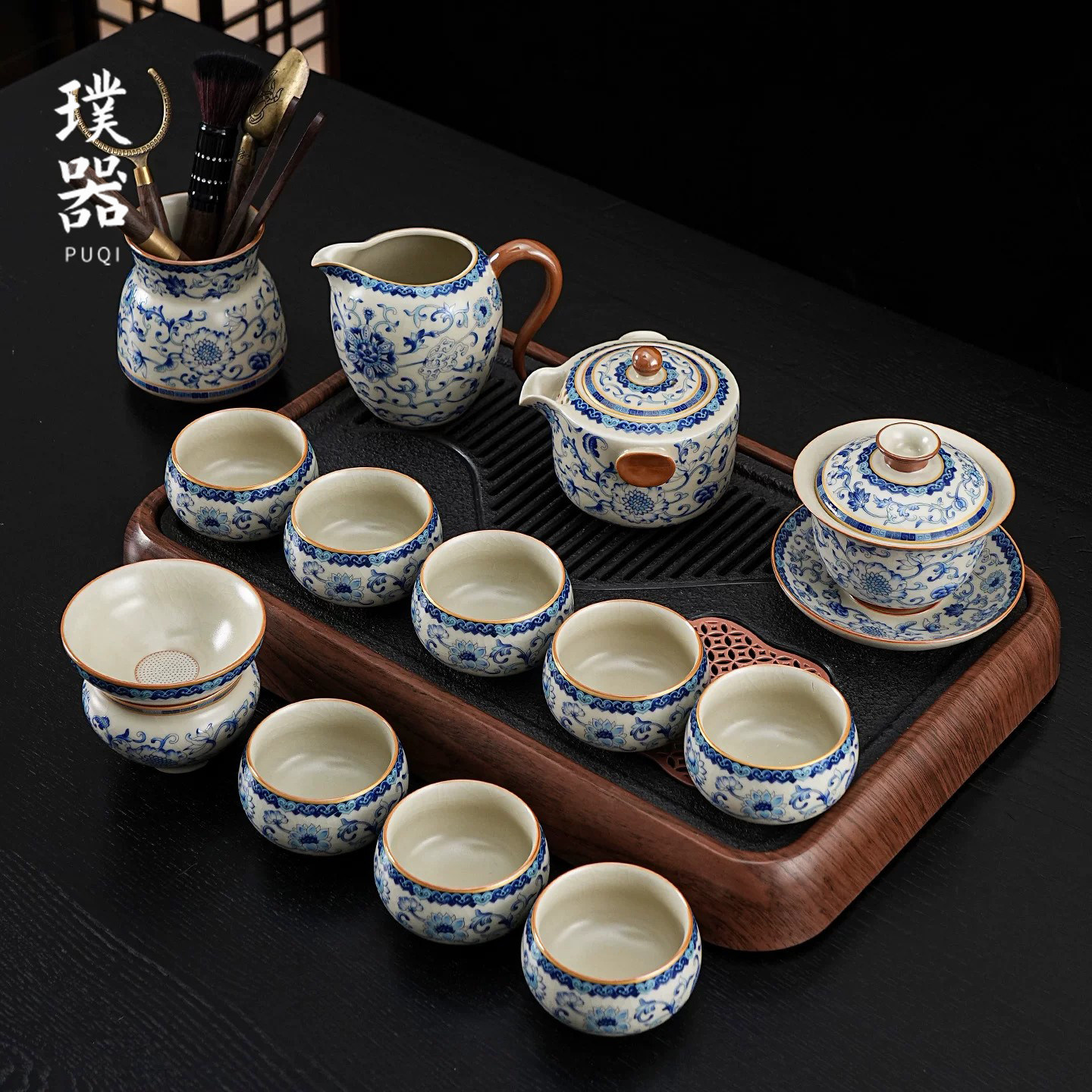 汝窑陶瓷茶具套组一整套阳台客厅中式泡茶壶茶杯高端功夫干泡茶台