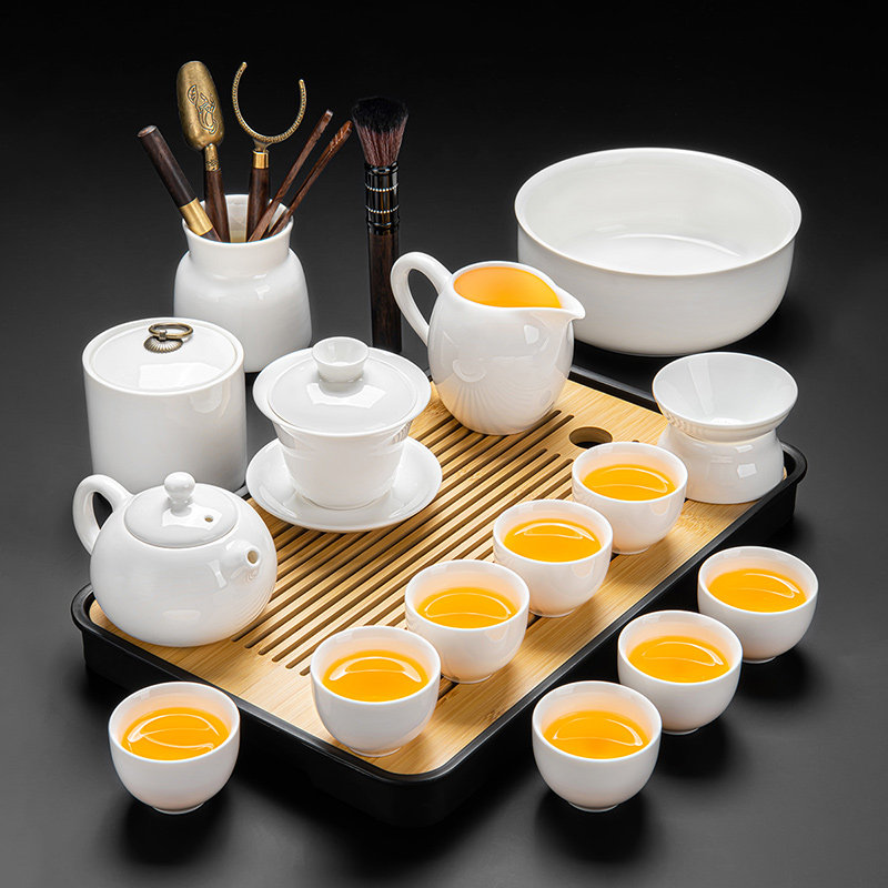 2025新款羊脂玉功夫茶具套组家用办公轻奢高档泡茶壶白瓷盖碗茶杯