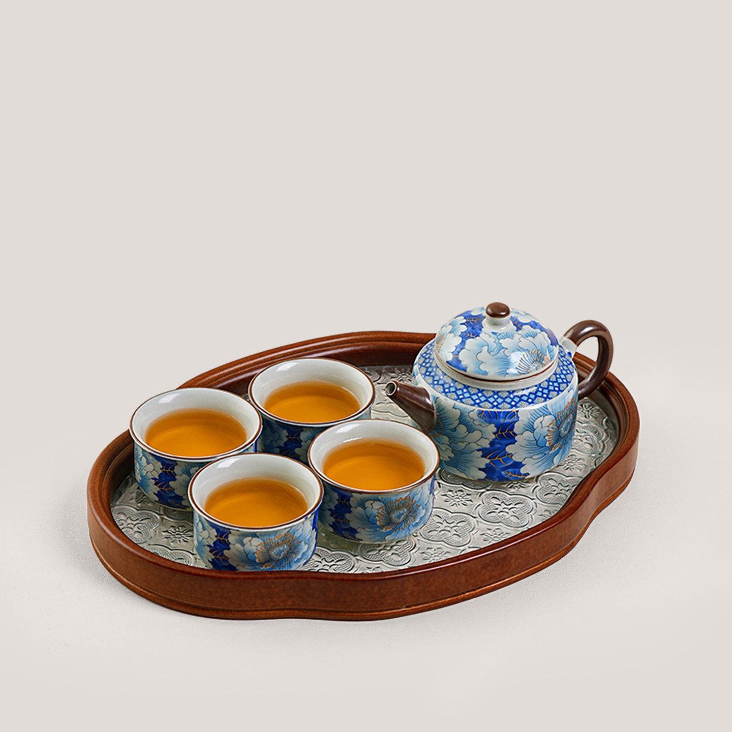 青花功夫茶具套组中式高档家用阳台女士一人饮泡茶壶茶杯干泡茶盘