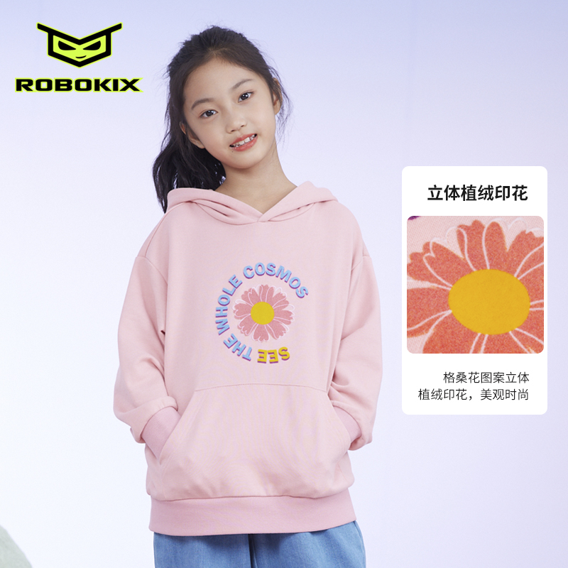 连帽卫衣毛圈面料格桑花图案