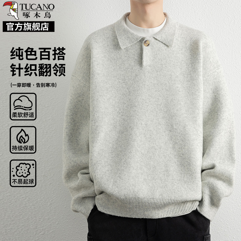 啄木鸟高级感polo领毛衣男士2025新款秋冬季加厚内搭针织打底衫K