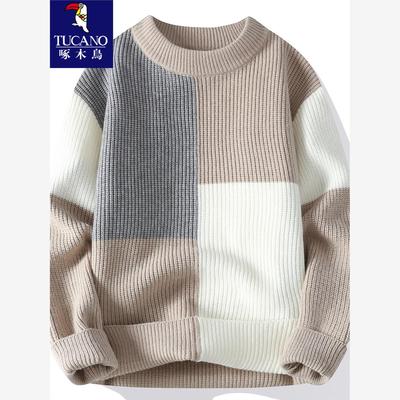 啄木鸟加绒毛衣男款秋冬季保暖打底衫男生针织衫青少年内搭毛线衣