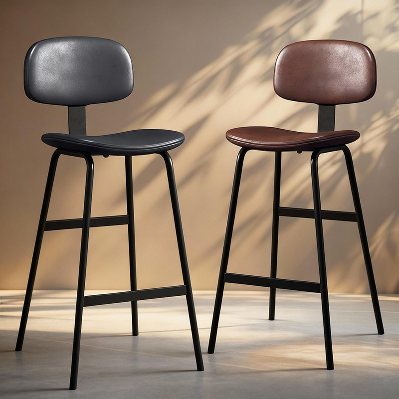 工业风软包靠背高脚凳铁艺吧台椅简约现代家用吧台凳酒吧椅高椅子