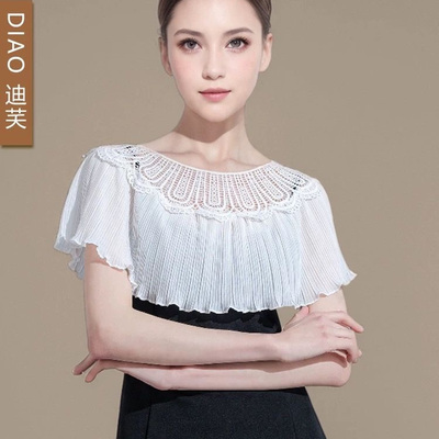 雪纺斗篷披肩外搭小坎肩镂空花边领套头小披肩女夏百搭超短款罩衫