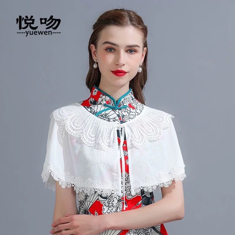 蕾丝披肩女外搭白色荷叶边防晒百搭装饰围巾