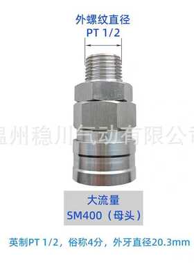 不锈钢大流量C式气动快速接头4分6分1寸船用接头SM400SH600SF800