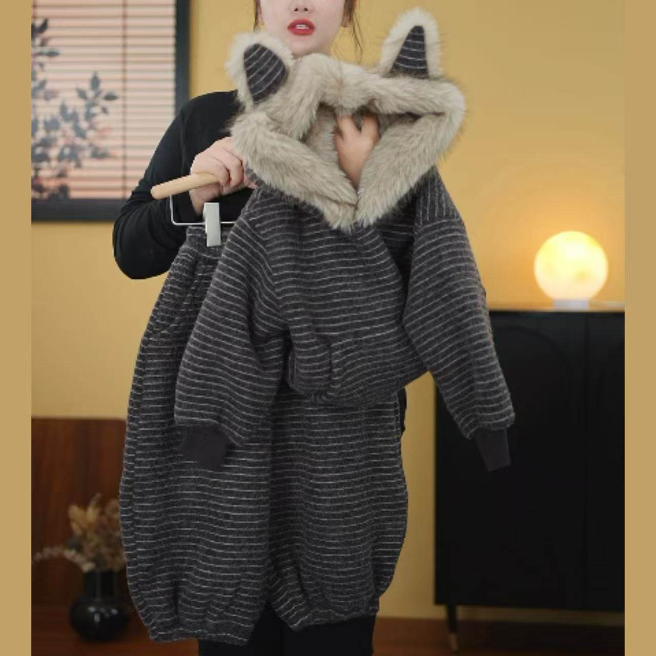 儿童卫衣套装冬季加厚加绒两件套可爱连帽狐狸耳朵条纹网红同款,童装/婴儿装/亲子装,儿童运动套装,淘宝优惠券,粉丝福利购,淘宝优惠卷