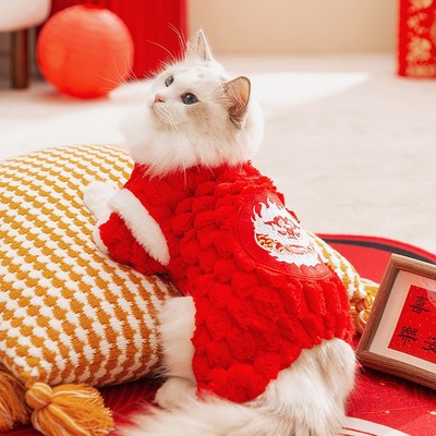 服饰狗衣服博美洋气比熊节日猫咪舞狮衣服过新年喜庆复古2025红色