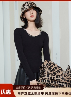 uti尤缇2024春季新款 黑色圆领字母针织衫女打底衫潮UJ111130190